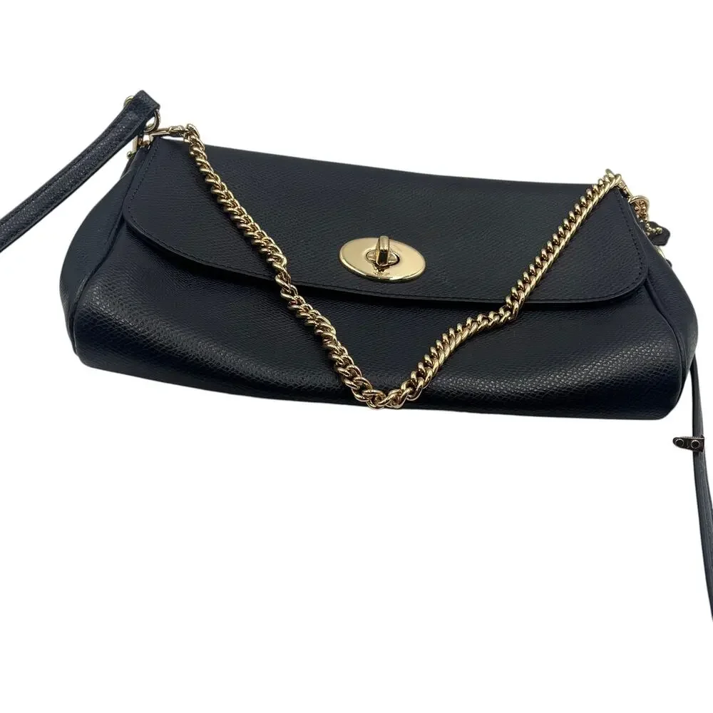Coach Crossbody Bag Shoulder Bag Ruby Leather Chain Strap Turn Lock Black